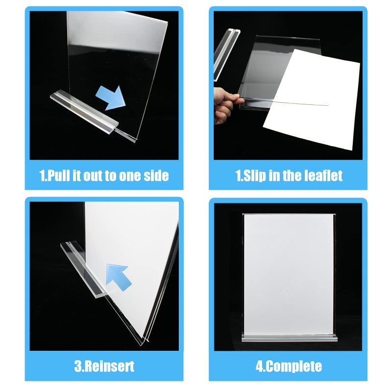 Lechay 10 Pack Acrylic Sign Holder, 8.5 x 11 inches Clear Table Menu Display Stand Desktop Display Stand Paper Holder Table Top Sign Holder Suitable for Restaurants, Office, Home, Store (style2) - Image 3
